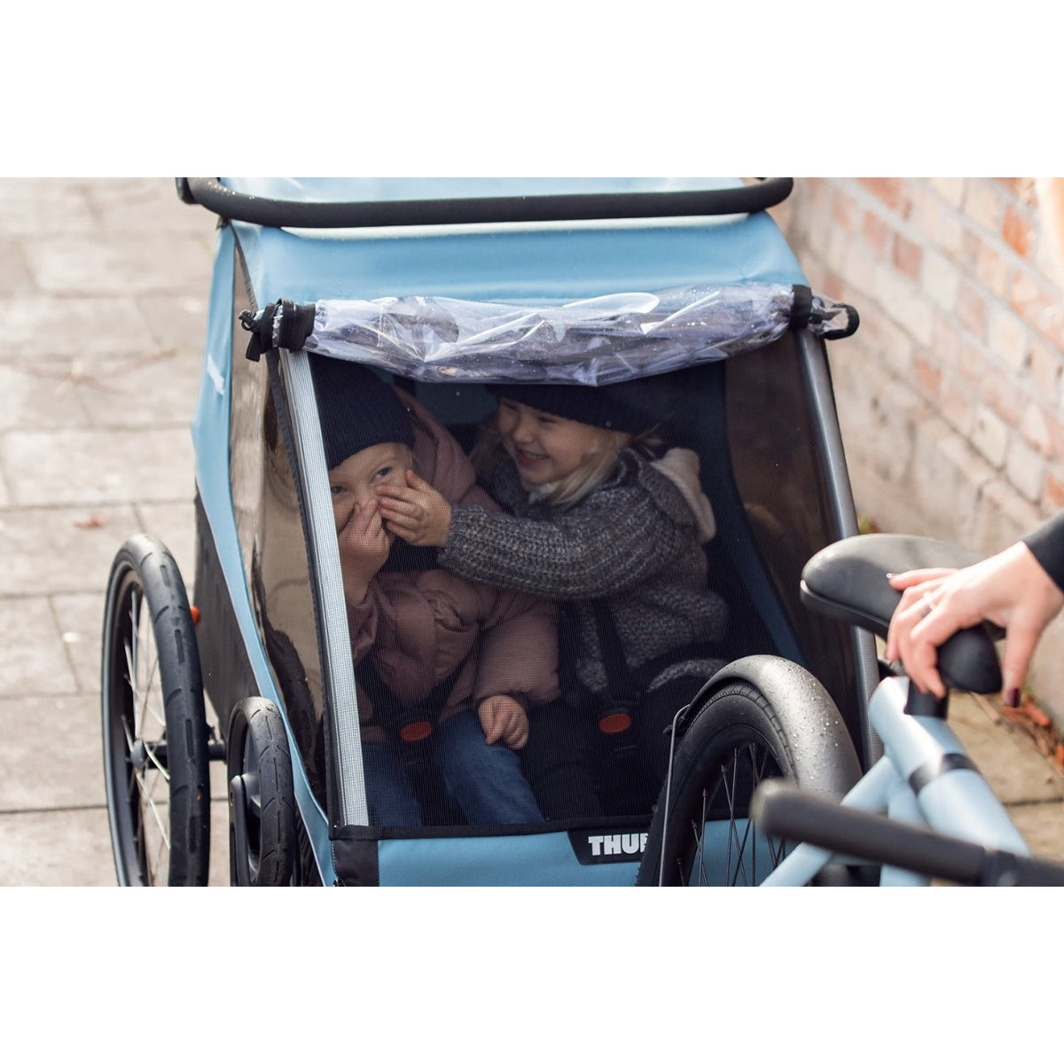 Remorca de bicicleta pentru transport copii, Thule, Courier, Aegean Blue, 2 locuri