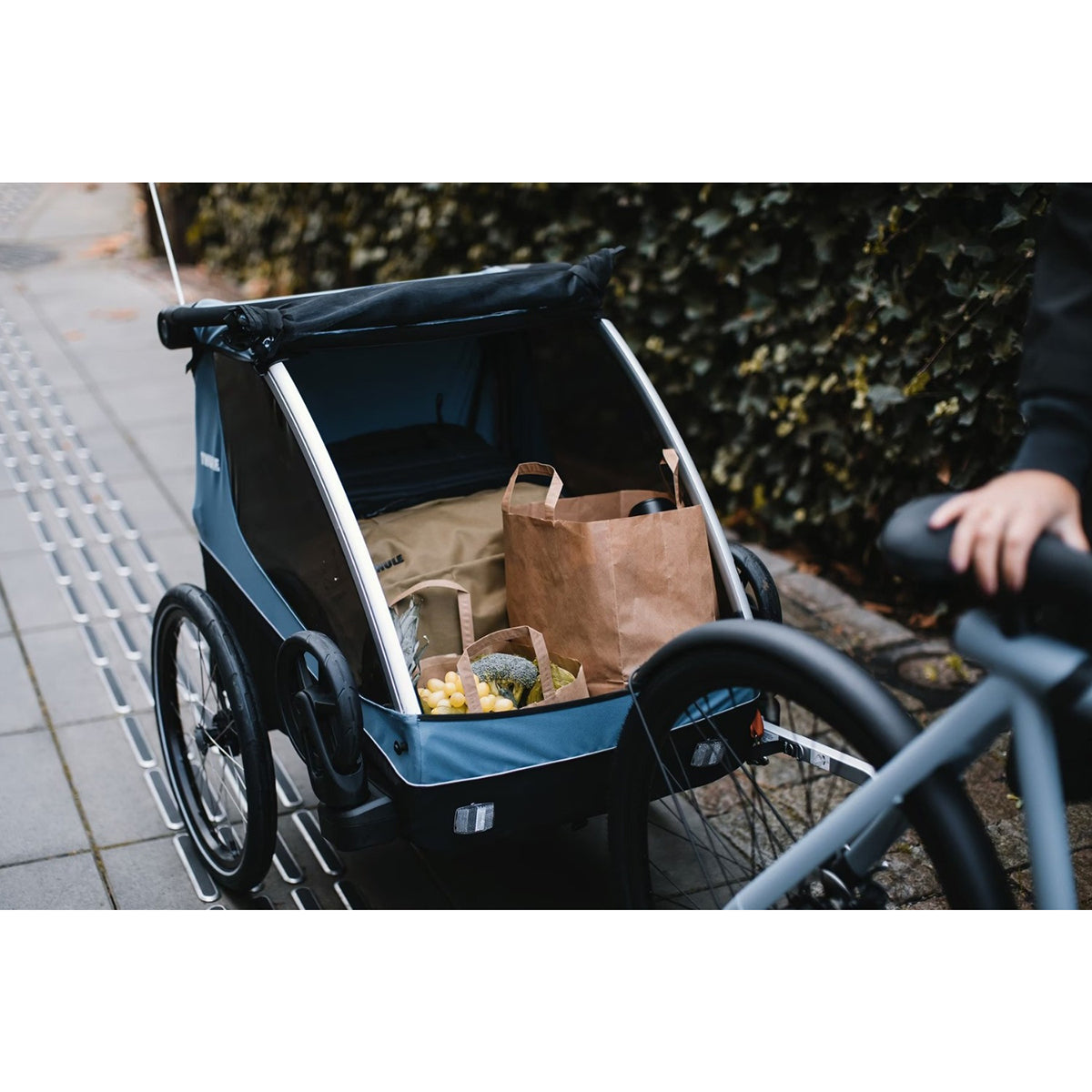 Remorca de bicicleta pentru transport copii, Thule, Courier, Aegean Blue, 2 locuri