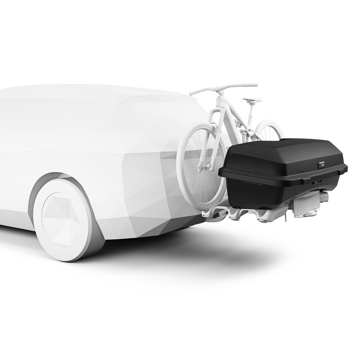 Cutie portbagaj Thule Santu cu fixare pe suporturi de bicicleta cu prindere pe carligul de remorcare